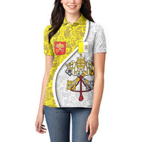 Vatican City Women Polo Shirt Papal Keys & Tiara Emblem with Gold Baroque Pattern