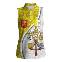 Vatican City Women Sleeveless Polo Shirt Papal Keys & Tiara Emblem with Gold Baroque Pattern