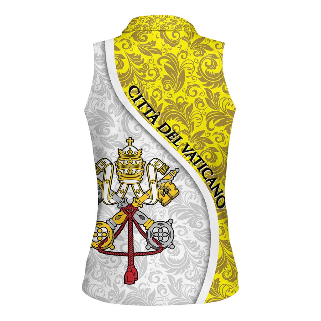 Vatican City Women Sleeveless Polo Shirt Papal Keys & Tiara Emblem with Gold Baroque Pattern