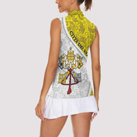 Vatican City Women Sleeveless Polo Shirt Papal Keys & Tiara Emblem with Gold Baroque Pattern