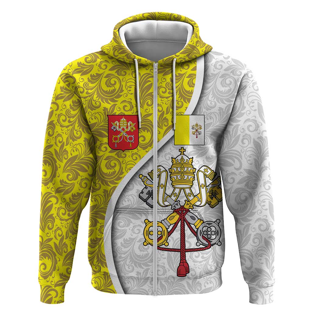 Vatican City Zip Hoodie Papal Keys & Tiara Emblem with Gold Baroque Pattern