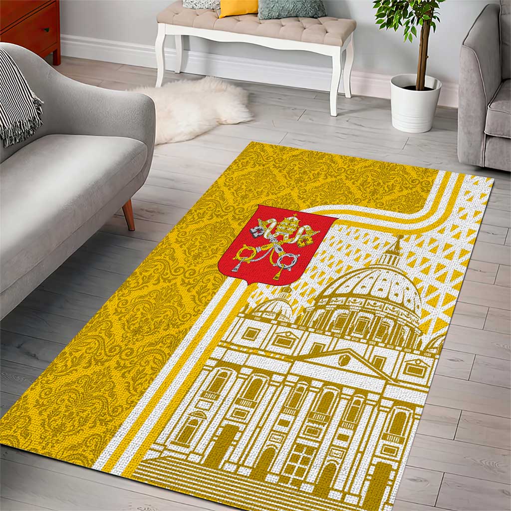 Vatican City Area Rug St. Peter’s Basilica & Papal Emblem Gold Ornate Architecture