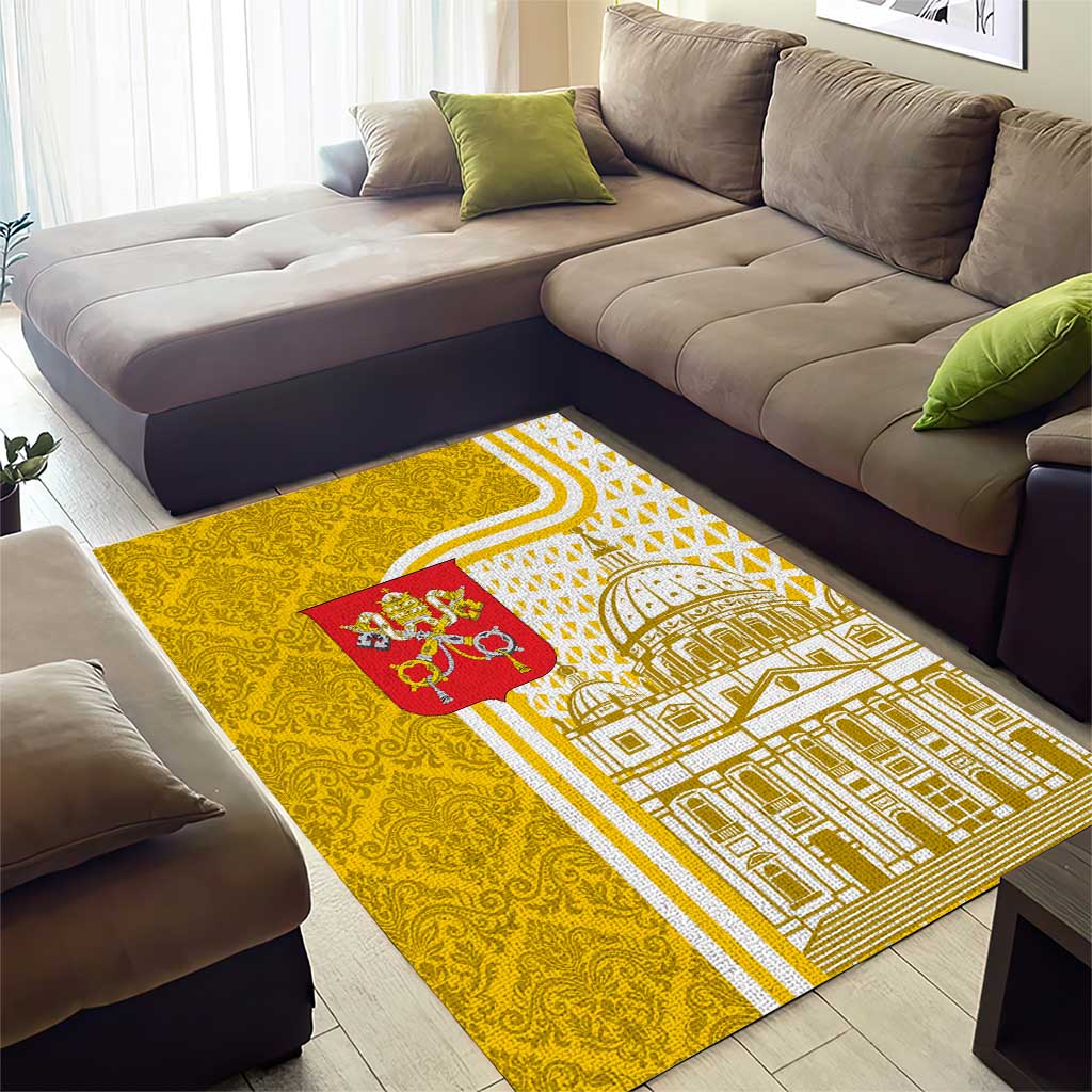 Vatican City Area Rug St. Peter’s Basilica & Papal Emblem Gold Ornate Architecture