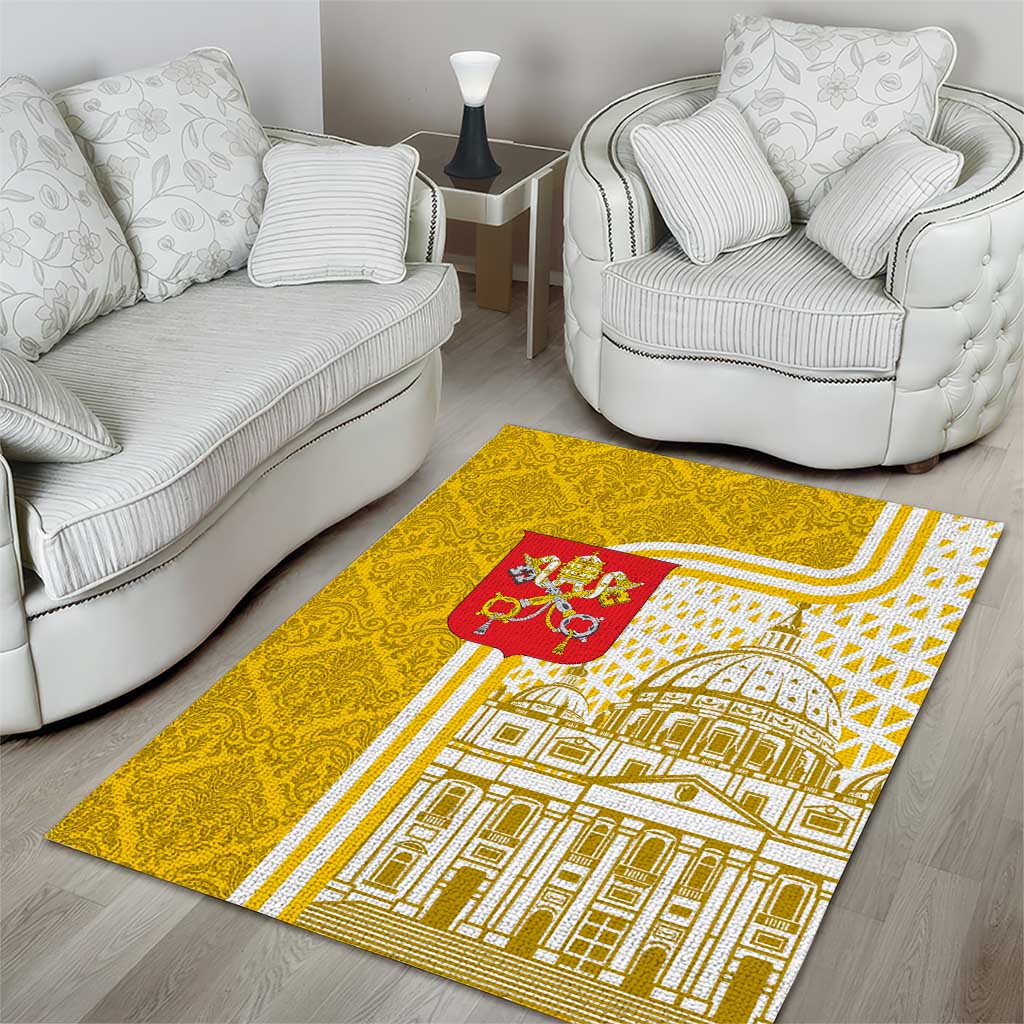 Vatican City Area Rug St. Peter’s Basilica & Papal Emblem Gold Ornate Architecture