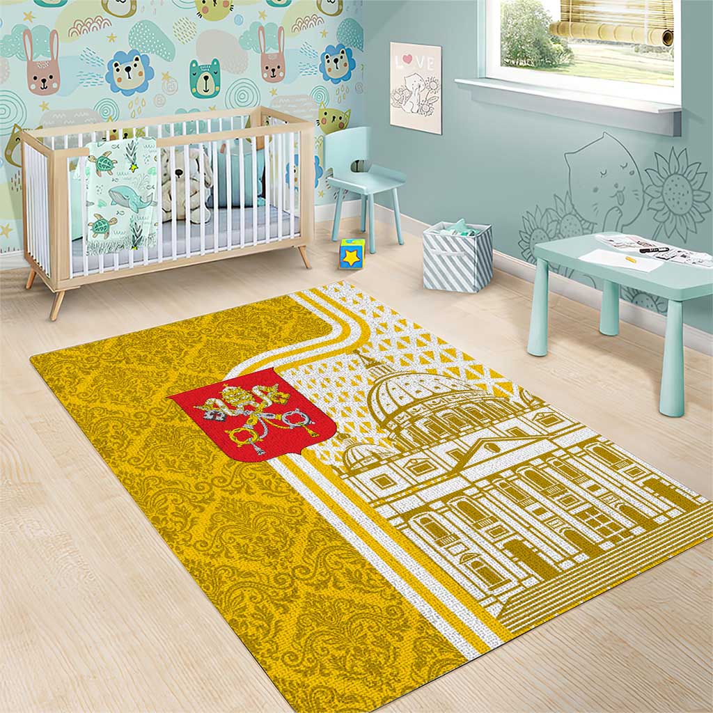 Vatican City Area Rug St. Peter’s Basilica & Papal Emblem Gold Ornate Architecture