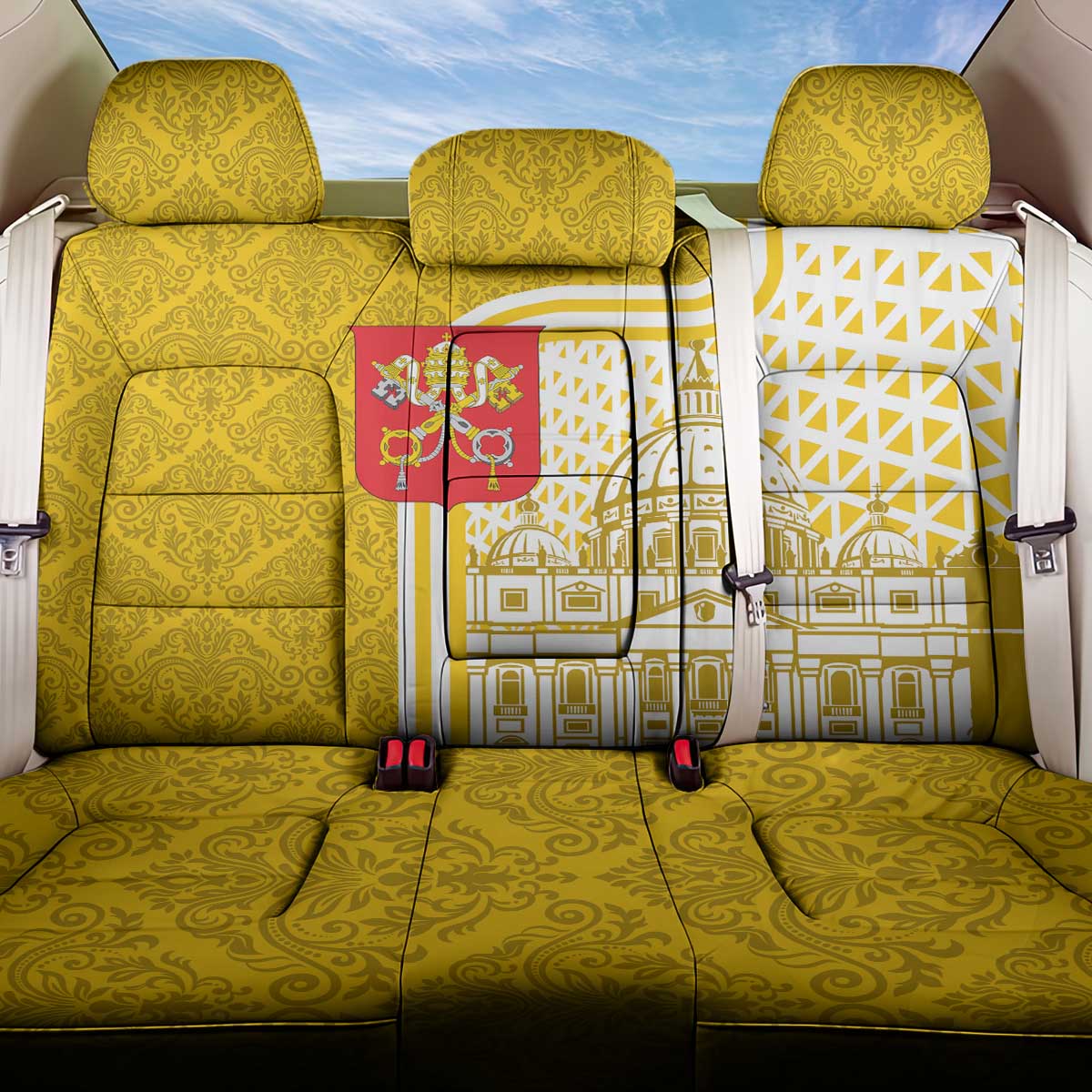 Vatican City Back Car Seat Cover St. Peter’s Basilica & Papal Emblem Gold Ornate Architecture