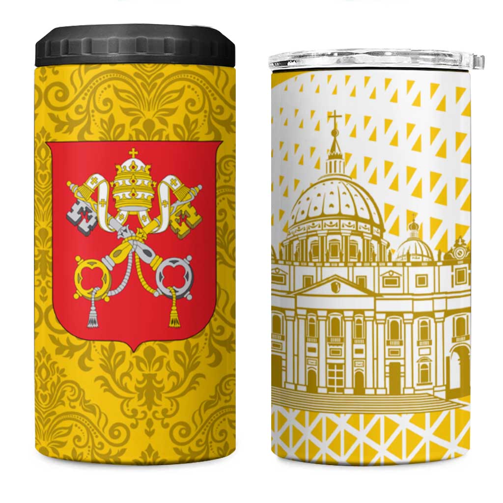 Vatican City 4 in 1 Can Cooler Tumbler St. Peter’s Basilica & Papal Emblem Gold Ornate Architecture