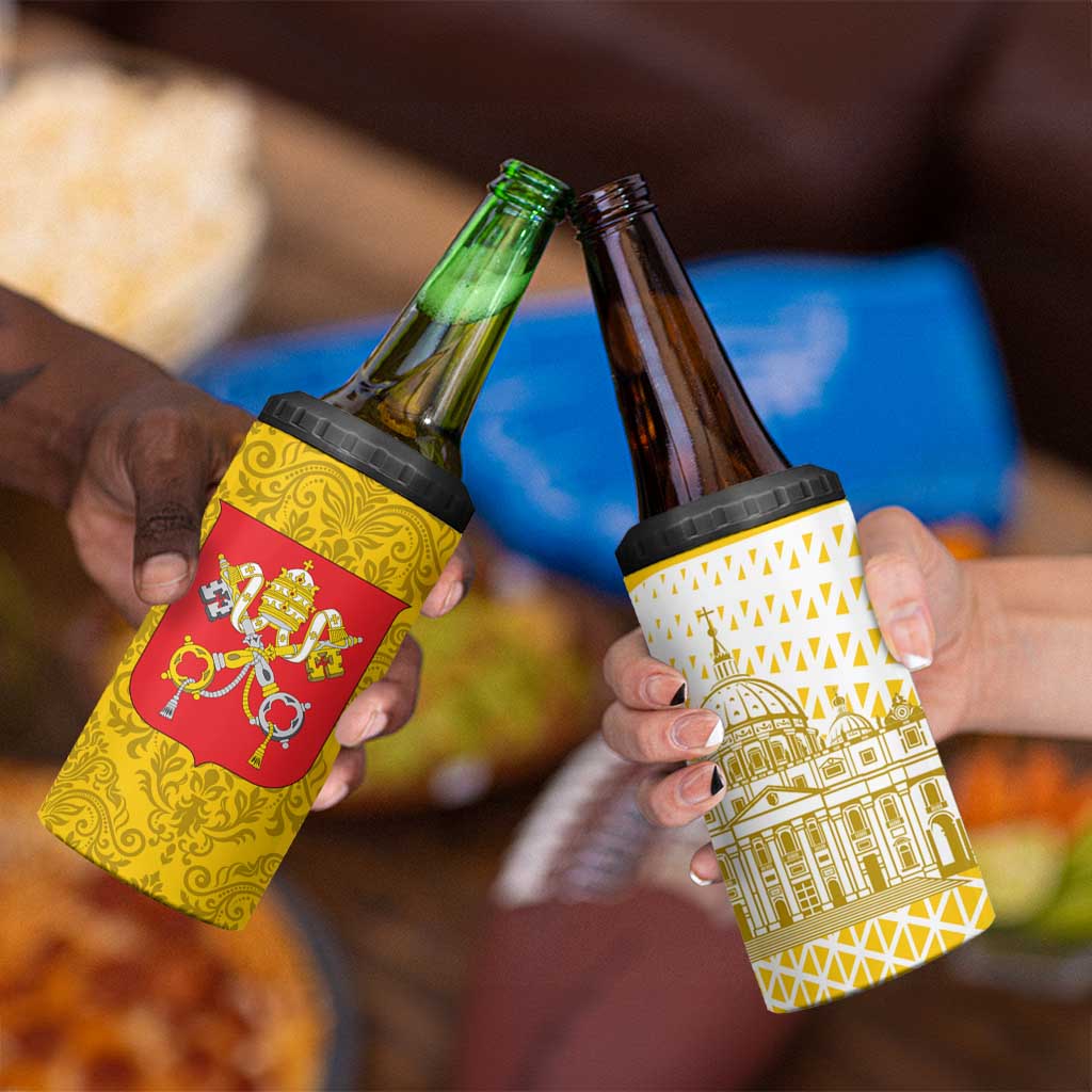 Vatican City 4 in 1 Can Cooler Tumbler St. Peter’s Basilica & Papal Emblem Gold Ornate Architecture