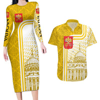 Vatican City Couples Matching Long Sleeve Bodycon Dress and Hawaiian Shirt St. Peter’s Basilica & Papal Emblem Gold Ornate Architecture