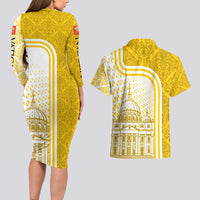 Vatican City Couples Matching Long Sleeve Bodycon Dress and Hawaiian Shirt St. Peter’s Basilica & Papal Emblem Gold Ornate Architecture