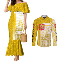 Vatican City Couples Matching Mermaid Dress and Long Sleeve Button Shirt St. Peter’s Basilica & Papal Emblem Gold Ornate Architecture