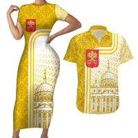 Vatican City Couples Matching Short Sleeve Bodycon Dress and Hawaiian Shirt St. Peter’s Basilica & Papal Emblem Gold Ornate Architecture