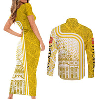 Vatican City Couples Matching Short Sleeve Bodycon Dress and Long Sleeve Button Shirt St. Peter’s Basilica & Papal Emblem Gold Ornate Architecture