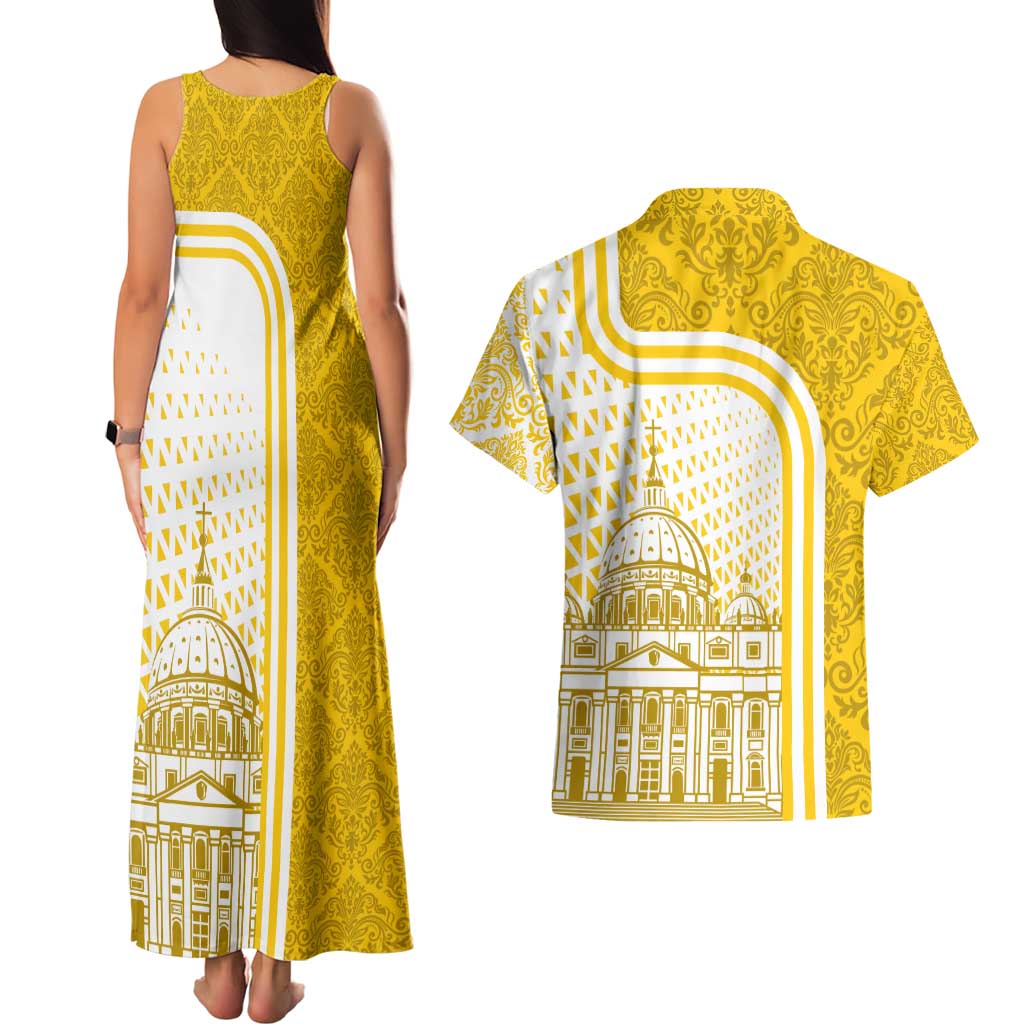 Vatican City Couples Matching Tank Maxi Dress and Hawaiian Shirt St. Peter’s Basilica & Papal Emblem Gold Ornate Architecture