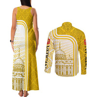 Vatican City Couples Matching Tank Maxi Dress and Long Sleeve Button Shirt St. Peter’s Basilica & Papal Emblem Gold Ornate Architecture