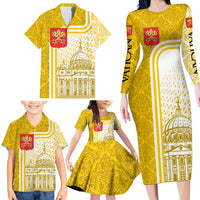 Vatican City Family Matching Long Sleeve Bodycon Dress and Hawaiian Shirt St. Peter’s Basilica & Papal Emblem Gold Ornate Architecture