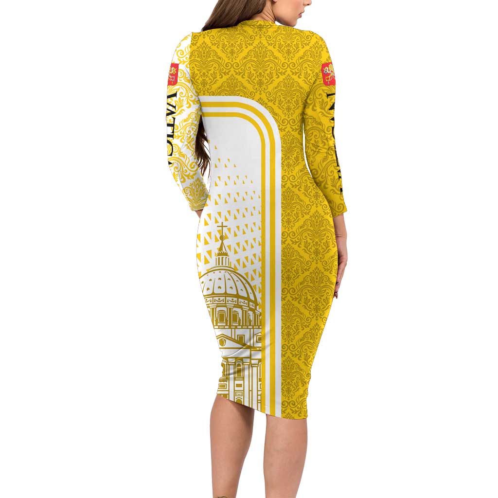 Vatican City Family Matching Long Sleeve Bodycon Dress and Hawaiian Shirt St. Peter’s Basilica & Papal Emblem Gold Ornate Architecture