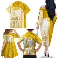Vatican City Family Matching Off The Shoulder Long Sleeve Dress and Hawaiian Shirt St. Peter’s Basilica & Papal Emblem Gold Ornate Architecture