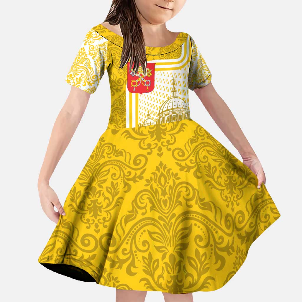 Vatican City Family Matching Off Shoulder Maxi Dress and Hawaiian Shirt St. Peter’s Basilica & Papal Emblem Gold Ornate Architecture