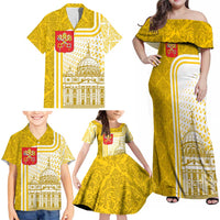 Vatican City Family Matching Off Shoulder Maxi Dress and Hawaiian Shirt St. Peter’s Basilica & Papal Emblem Gold Ornate Architecture