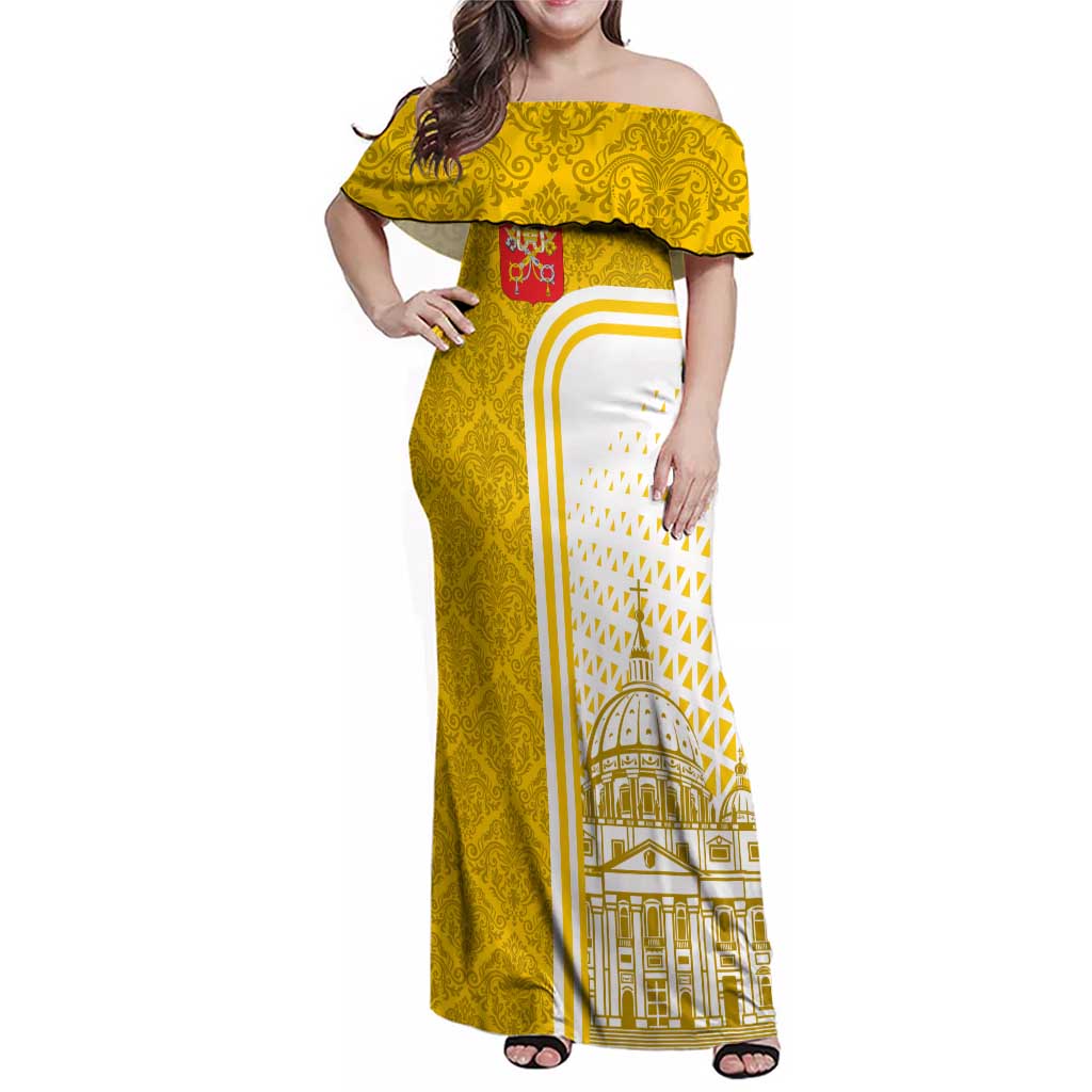 Vatican City Family Matching Off Shoulder Maxi Dress and Hawaiian Shirt St. Peter’s Basilica & Papal Emblem Gold Ornate Architecture