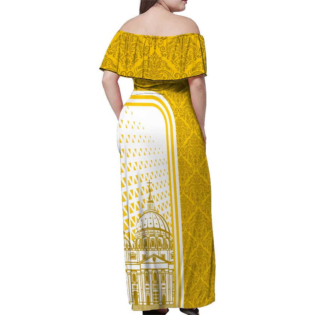 Vatican City Family Matching Off Shoulder Maxi Dress and Hawaiian Shirt St. Peter’s Basilica & Papal Emblem Gold Ornate Architecture