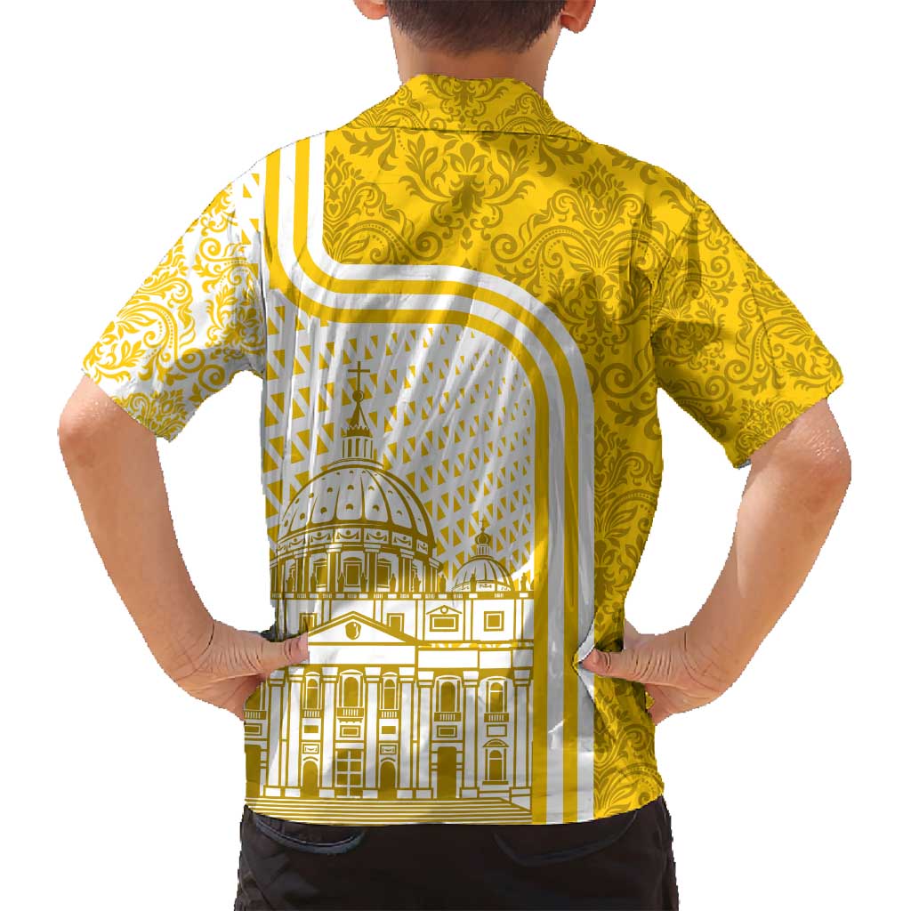 Vatican City Family Matching Off Shoulder Short Dress and Hawaiian Shirt St. Peter’s Basilica & Papal Emblem Gold Ornate Architecture