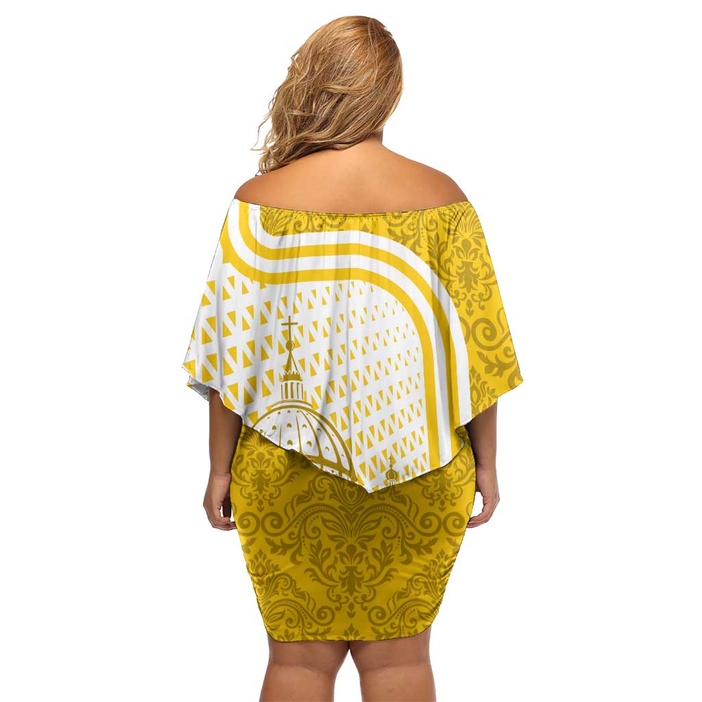 Vatican City Family Matching Off Shoulder Short Dress and Hawaiian Shirt St. Peter’s Basilica & Papal Emblem Gold Ornate Architecture