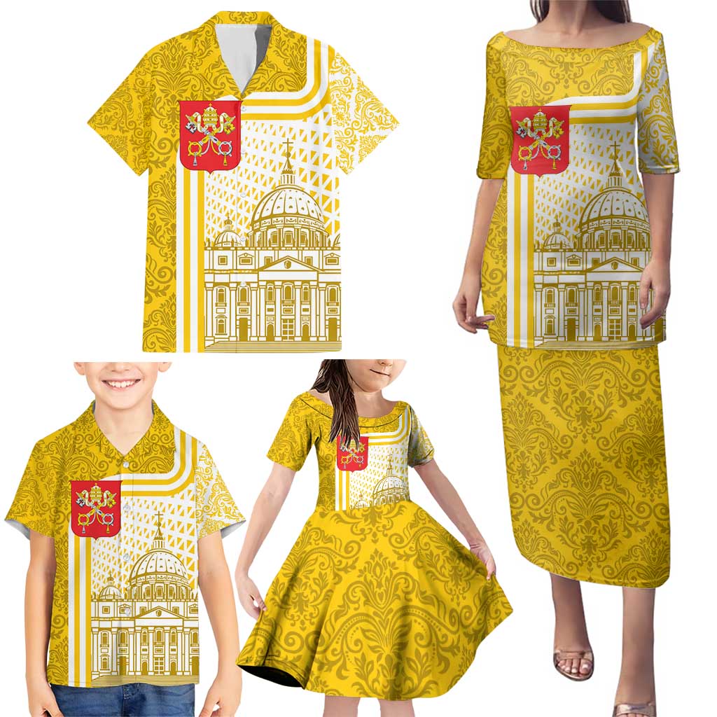 Vatican City Family Matching Puletasi and Hawaiian Shirt St. Peter’s Basilica & Papal Emblem Gold Ornate Architecture