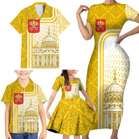 Vatican City Family Matching Short Sleeve Bodycon Dress and Hawaiian Shirt St. Peter’s Basilica & Papal Emblem Gold Ornate Architecture
