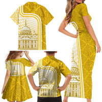 Vatican City Family Matching Short Sleeve Bodycon Dress and Hawaiian Shirt St. Peter’s Basilica & Papal Emblem Gold Ornate Architecture