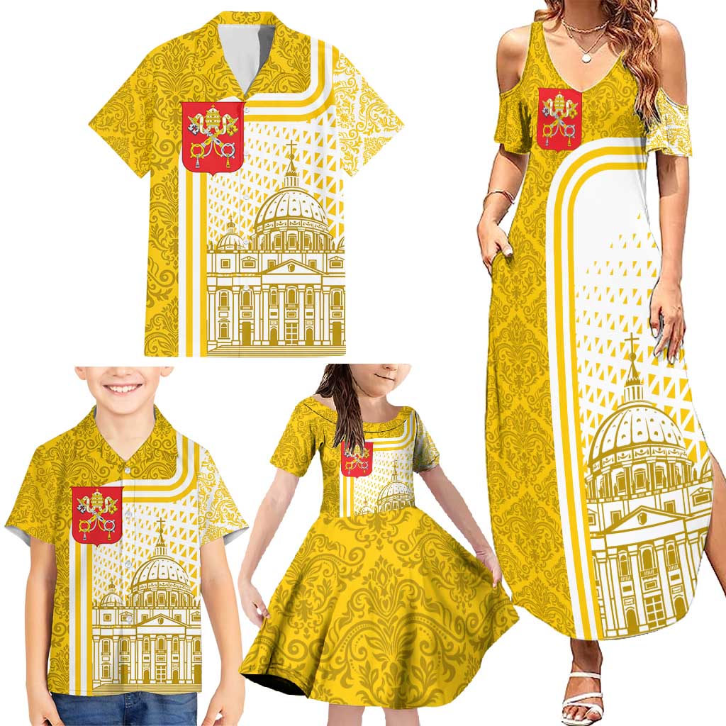 Vatican City Family Matching Summer Maxi Dress and Hawaiian Shirt St. Peter’s Basilica & Papal Emblem Gold Ornate Architecture