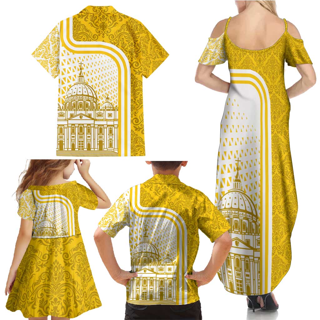Vatican City Family Matching Summer Maxi Dress and Hawaiian Shirt St. Peter’s Basilica & Papal Emblem Gold Ornate Architecture