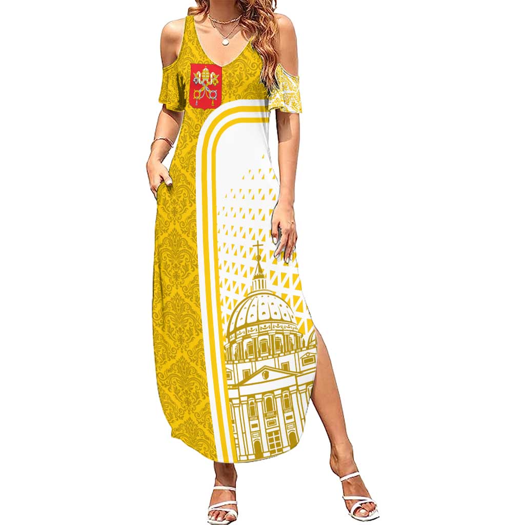 Vatican City Family Matching Summer Maxi Dress and Hawaiian Shirt St. Peter’s Basilica & Papal Emblem Gold Ornate Architecture