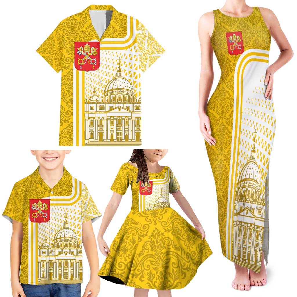 Vatican City Family Matching Tank Maxi Dress and Hawaiian Shirt St. Peter’s Basilica & Papal Emblem Gold Ornate Architecture