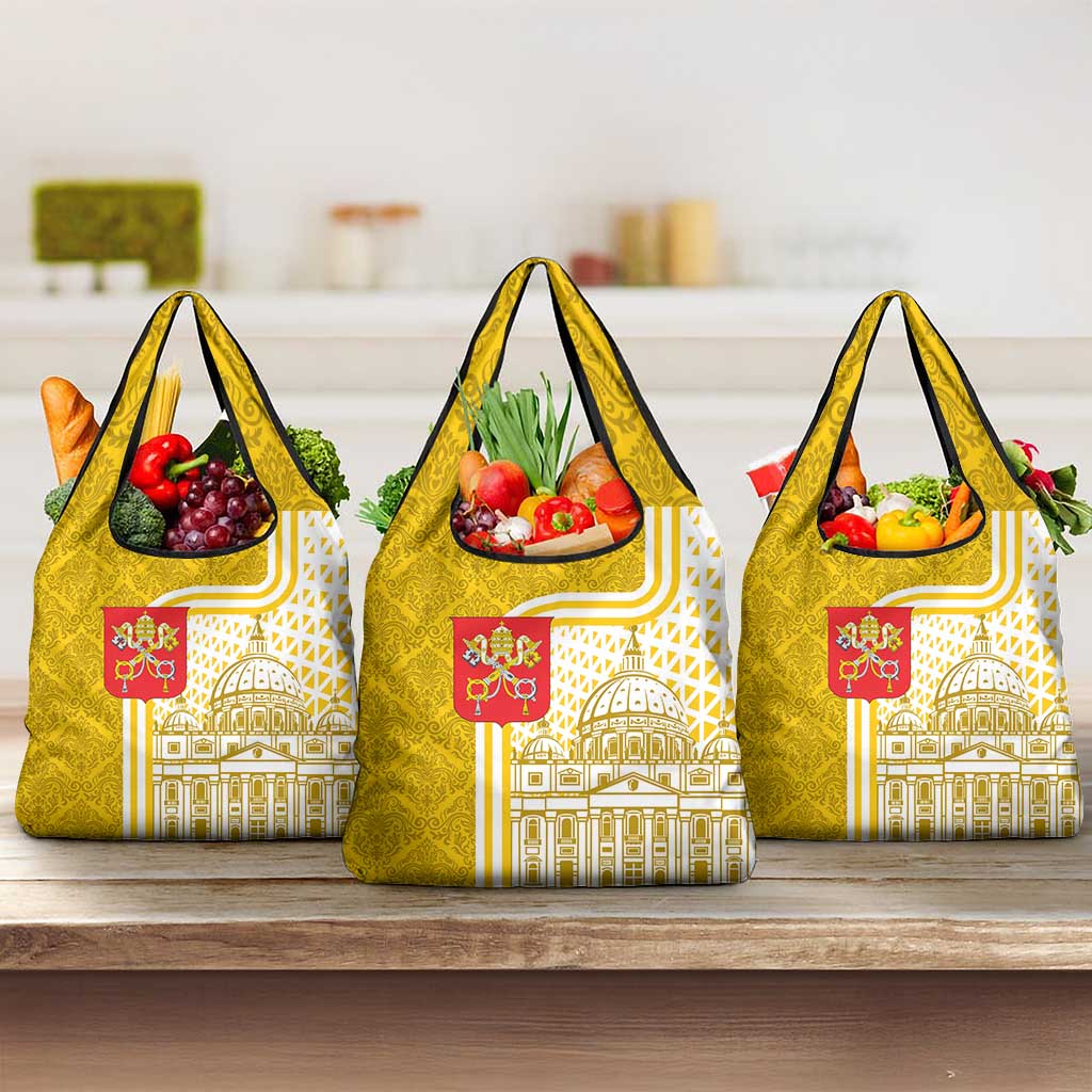 Vatican City Grocery Bag St. Peter’s Basilica & Papal Emblem Gold Ornate Architecture
