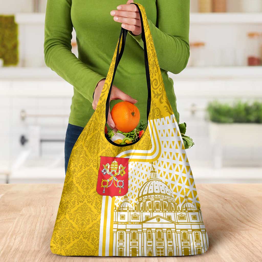 Vatican City Grocery Bag St. Peter’s Basilica & Papal Emblem Gold Ornate Architecture