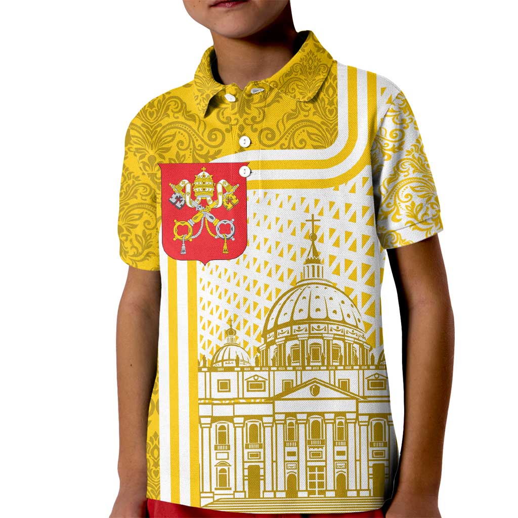 Vatican City Kid Polo Shirt St. Peter’s Basilica & Papal Emblem Gold Ornate Architecture