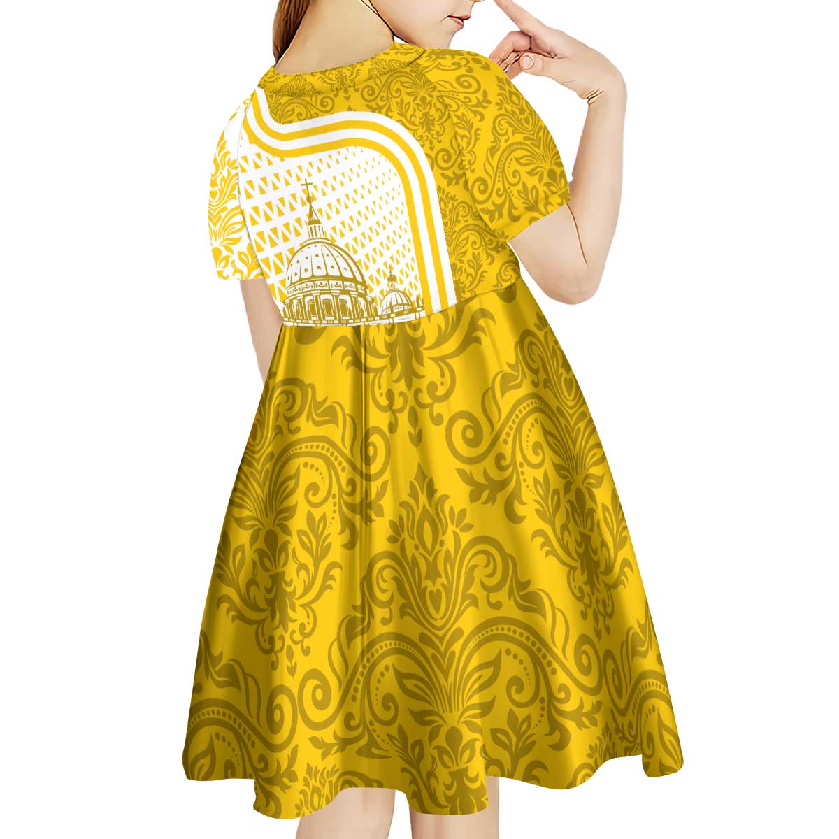 Vatican City Kid Short Sleeve Dress St. Peter’s Basilica & Papal Emblem Gold Ornate Architecture