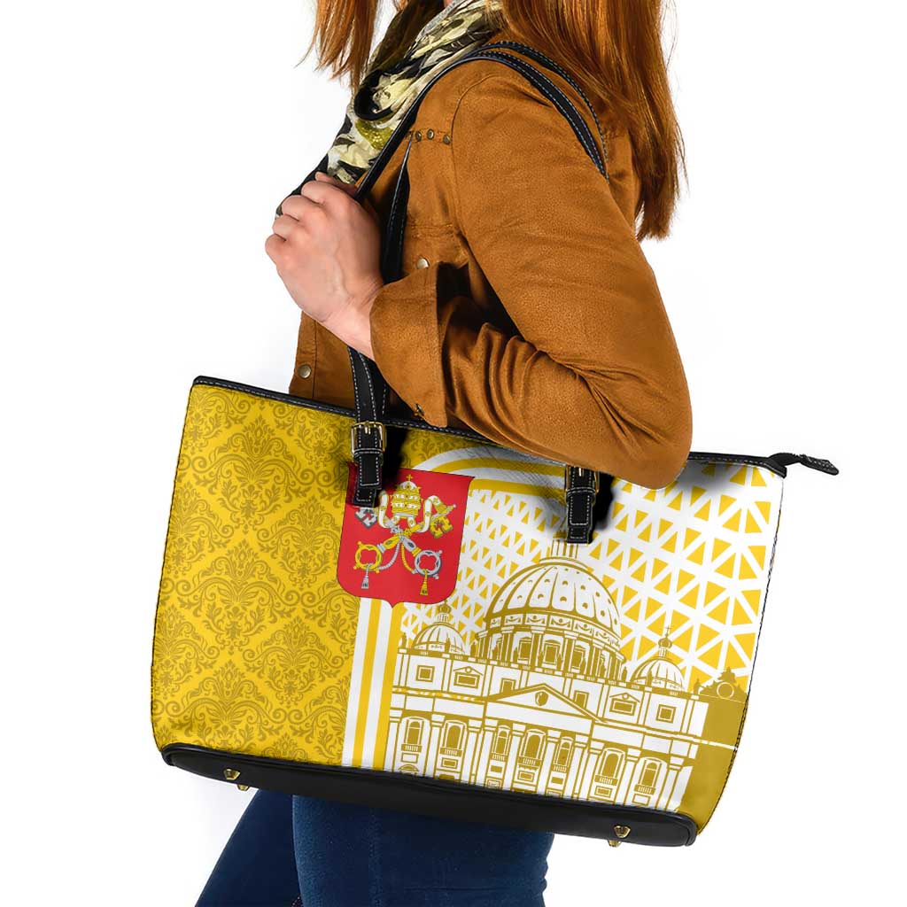 Vatican City Leather Tote Bag St. Peter’s Basilica & Papal Emblem Gold Ornate Architecture