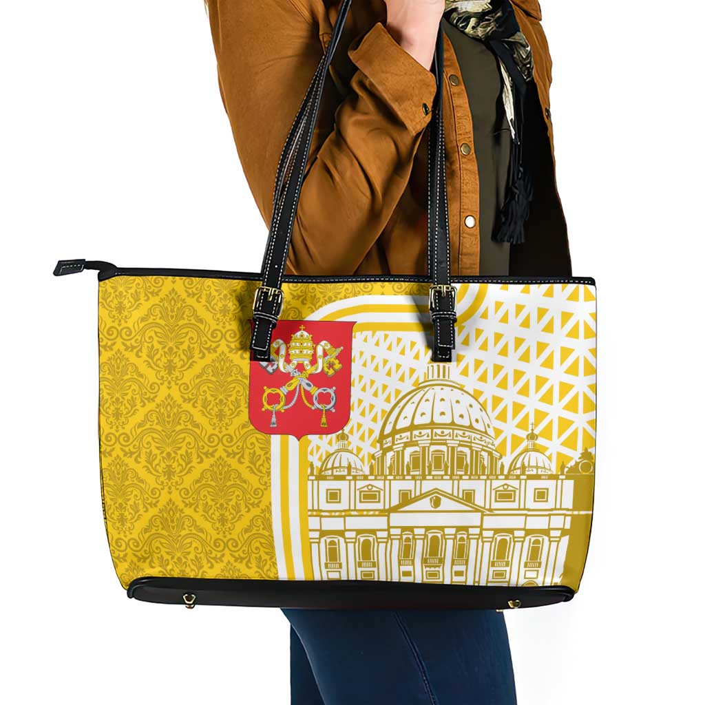 Vatican City Leather Tote Bag St. Peter’s Basilica & Papal Emblem Gold Ornate Architecture