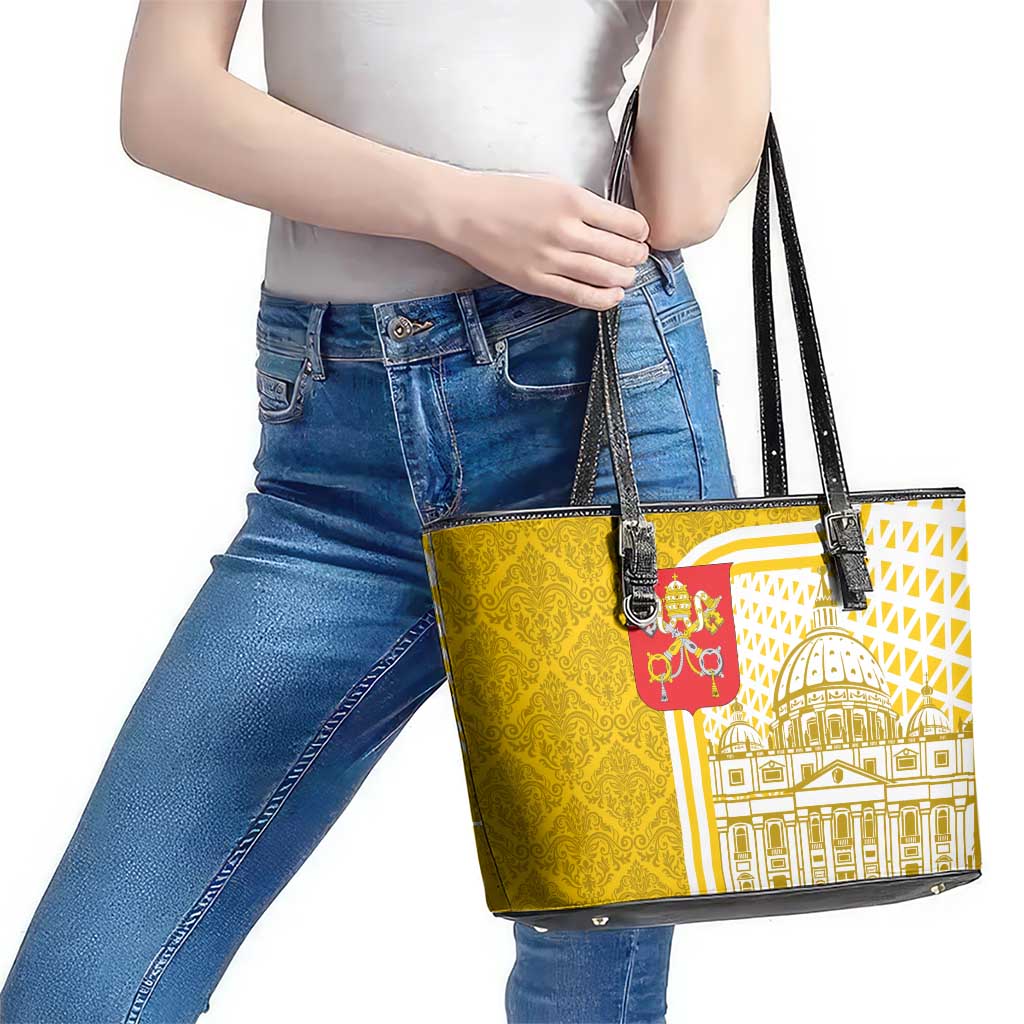 Vatican City Leather Tote Bag St. Peter’s Basilica & Papal Emblem Gold Ornate Architecture