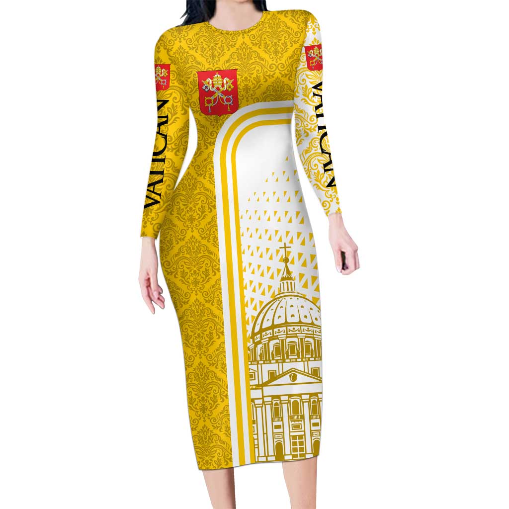 Vatican City Long Sleeve Bodycon Dress St. Peter’s Basilica & Papal Emblem Gold Ornate Architecture