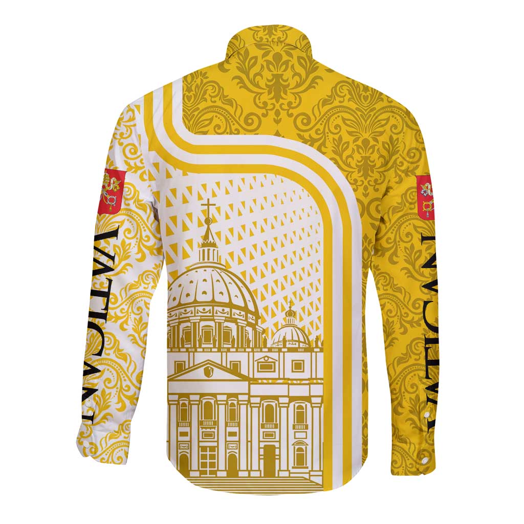 Vatican City Long Sleeve Button Shirt St. Peter’s Basilica & Papal Emblem Gold Ornate Architecture