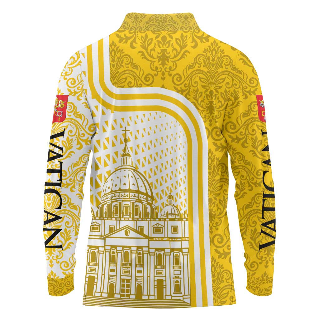 Vatican City Long Sleeve Polo Shirt St. Peter’s Basilica & Papal Emblem Gold Ornate Architecture