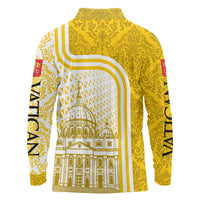 Vatican City Long Sleeve Polo Shirt St. Peter’s Basilica & Papal Emblem Gold Ornate Architecture