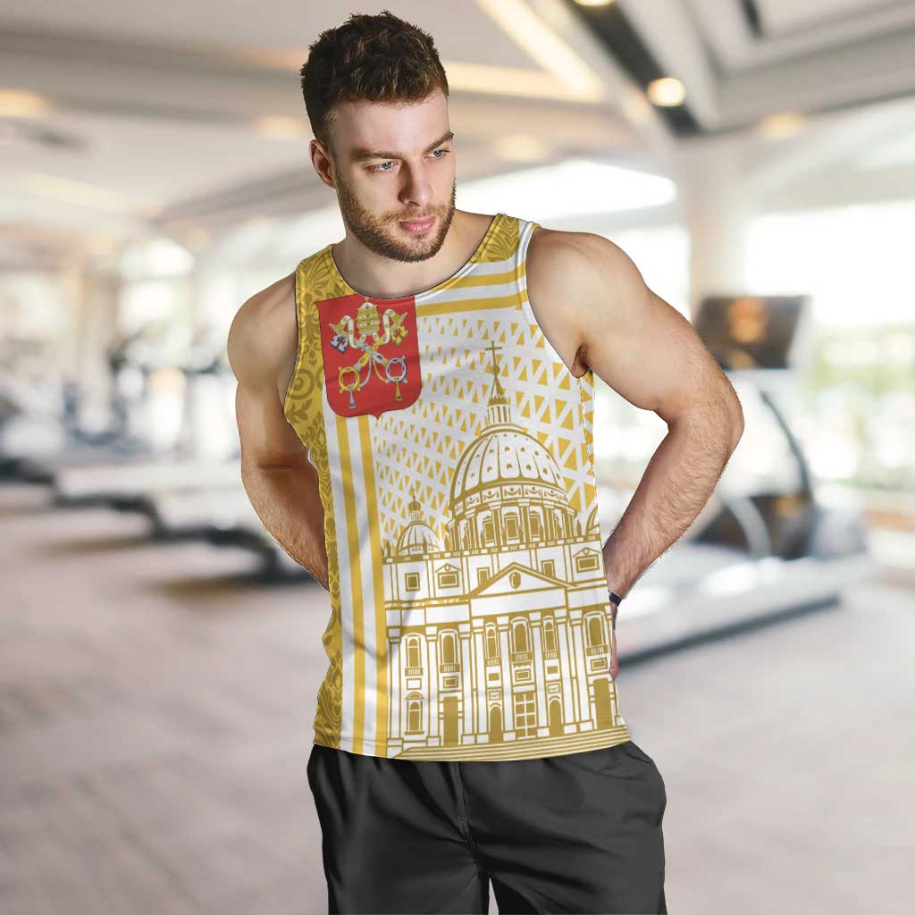 Vatican City Men Tank Top St. Peter’s Basilica & Papal Emblem Gold Ornate Architecture