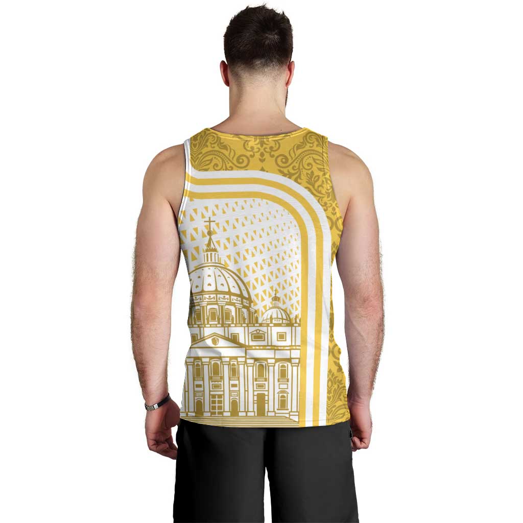 Vatican City Men Tank Top St. Peter’s Basilica & Papal Emblem Gold Ornate Architecture