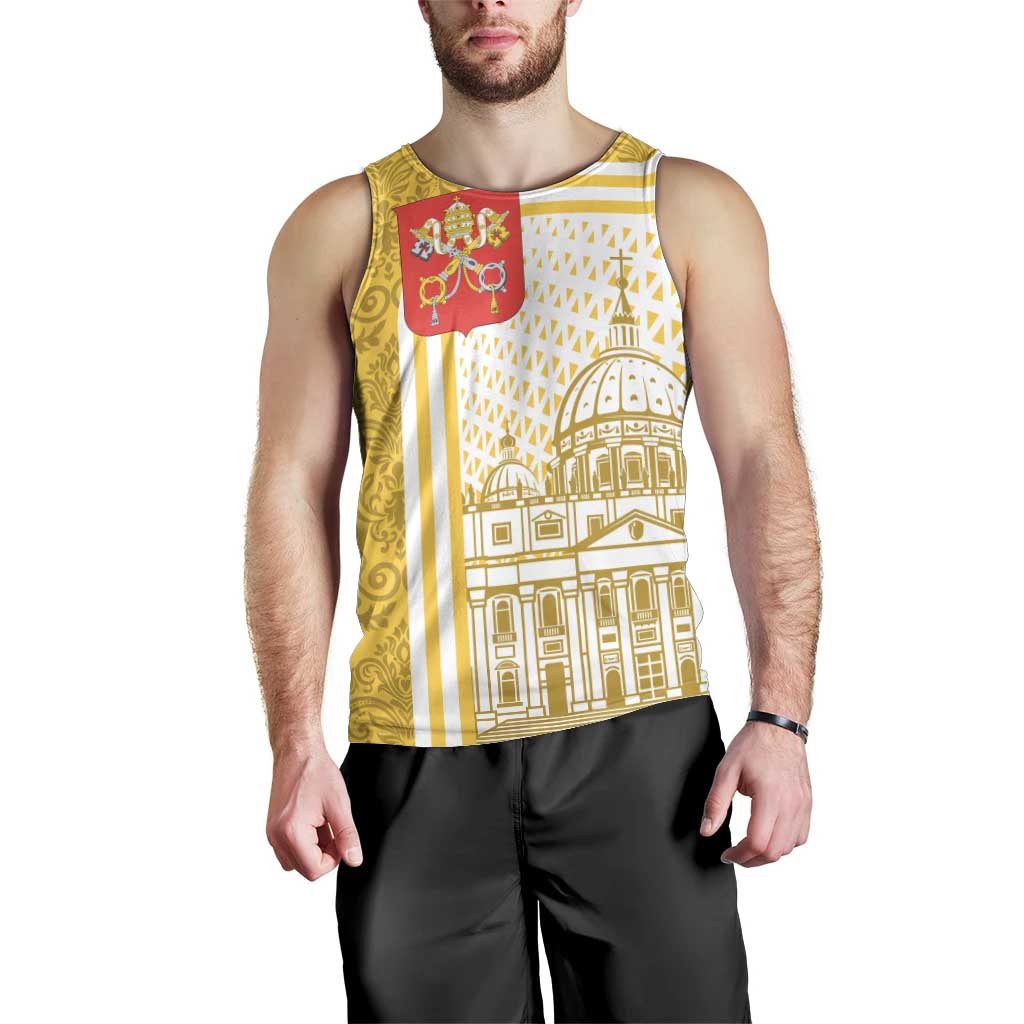 Vatican City Men Tank Top St. Peter’s Basilica & Papal Emblem Gold Ornate Architecture