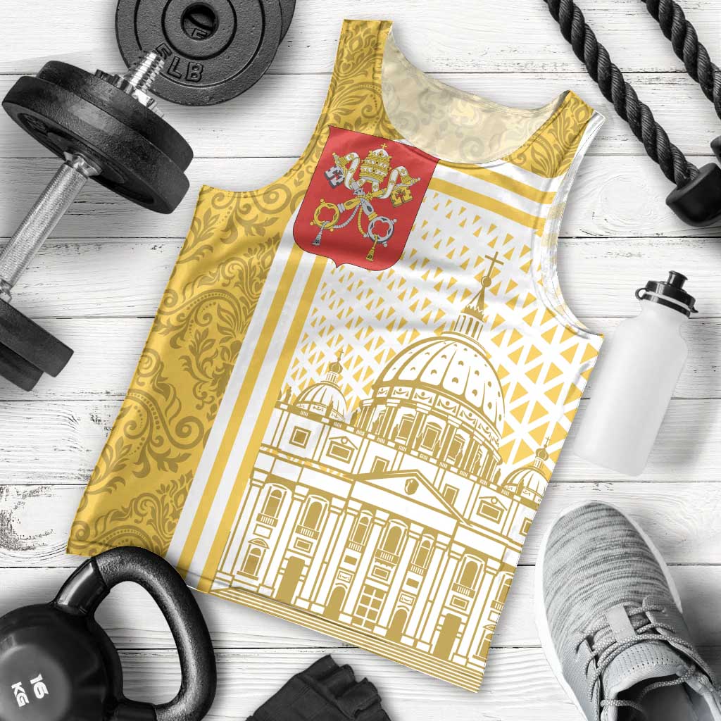 Vatican City Men Tank Top St. Peter’s Basilica & Papal Emblem Gold Ornate Architecture